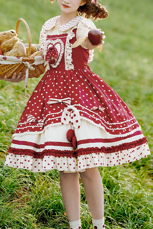 Red Polka Dot Print Multi-Layer Ruffled Sweet Lolita JSK Dress