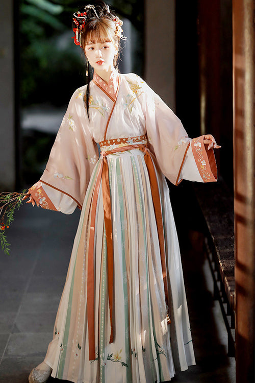Chinese Chest Cuffs Beautifully Embroidered Sweet Hanfu Dress Full Set