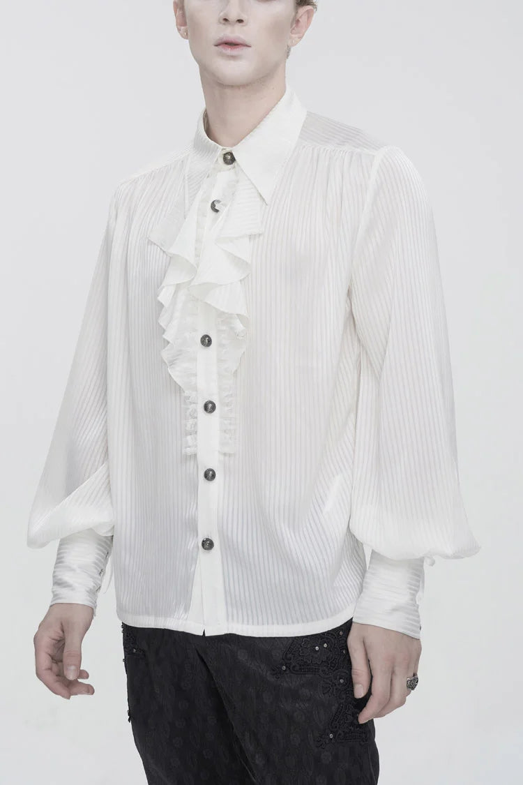 White Puff Sleeved Ruffled Lace Splice Men's Gothic Shirt