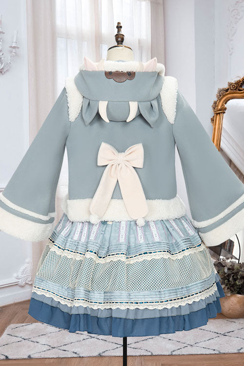 Herbst Winter Doppelkragen Bowknot Einreihiger Süßer Lolita Cape Mantel