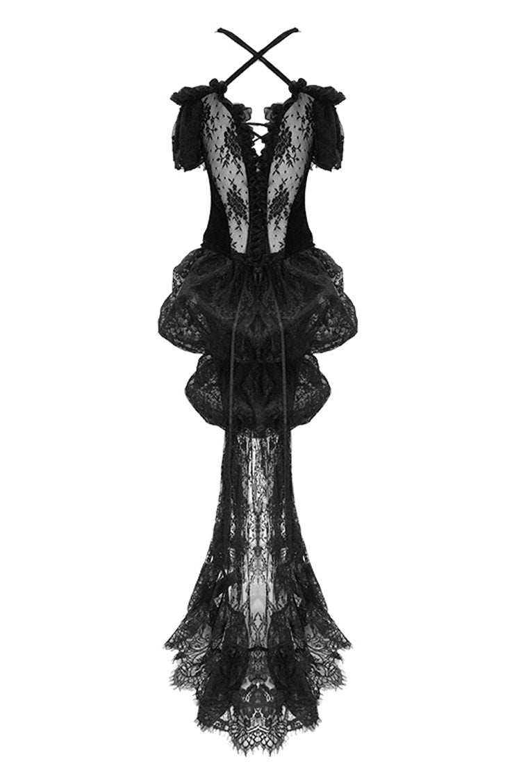 Black Gorgeous Sheer Floral Lace Ruffled Fitted Women's Gothic Corsets With Detachable Hem