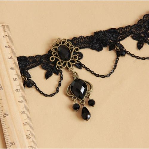 Black Vintage Lace Gem Pendant Decoration Gothic Lolita Necklace