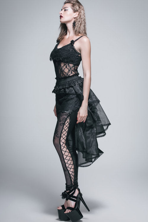 Black Gothic Elastic Waist Organza Swing Multi Layer Lace Sexy Puffy Womens Half Skirt