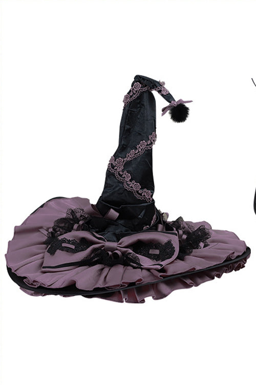 Schwarz / Lila Runder Kragen Gekräuselte Lange Ärmel Taille Unregelmäßiger Saum Kobold Süßes Lolita OP Kleid Komplettset
