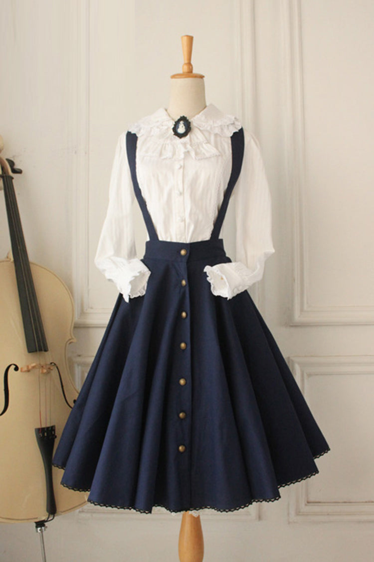 Dark Blue Vintage Single Breasted Ruffled Classic Lolita Skirt Strap Dress