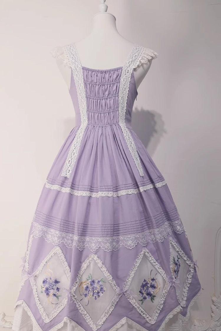 Purple Print Ruffle Embroidery Bowknot Classic Vintage Lolita Dress