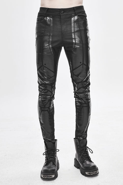 Black Robot Armor Gloss Printing Skinny Stretch Mens Pants – LolitaInside