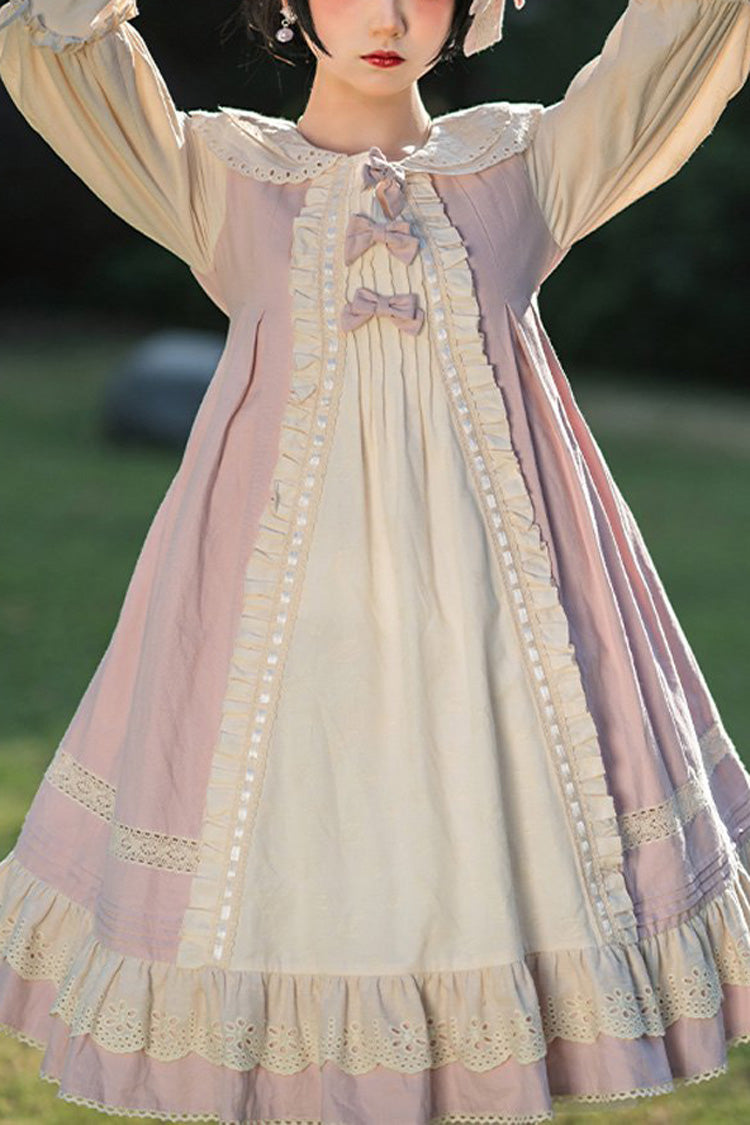 Retro Doll Collar Long Sleeved Ruffled Cotton Sweet Lolita OP Dress