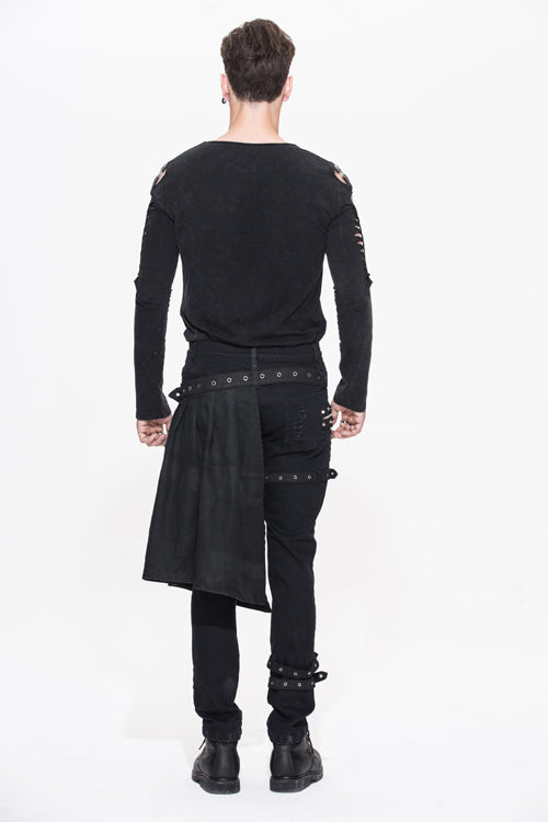 Black Adjusted Loops Punk Rock Holes Ripped Mens Pants Collocation Skirt
