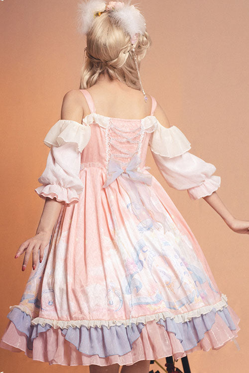 Pink Cloud Dreamland süßes Lolita OP-Kleid mit Schleife, trägerlos, mehrlagig, mit Rüschen