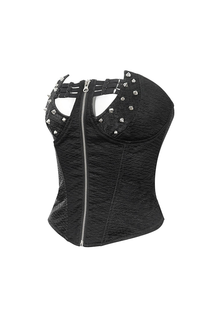 Black Lace Up Studded Overbust Women's Punk Corset