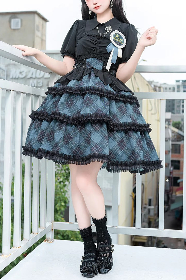 Multi-layer Margaret Plaid Print Sleeveless Sweet Lolita Dress 4 Colors