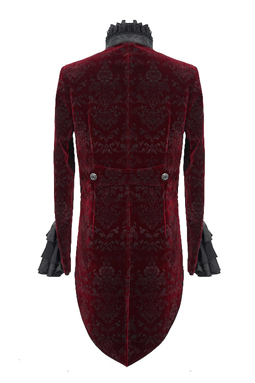 Lotus Leaf Corsage Collar False Two Piece Mens Red Gothic Swallow Tailed Coats