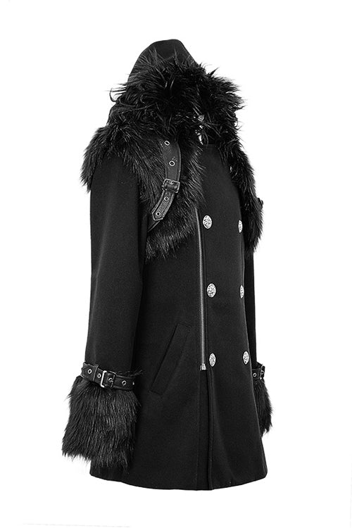 Black Cape Collar Punk Long Mens Coat With Fur