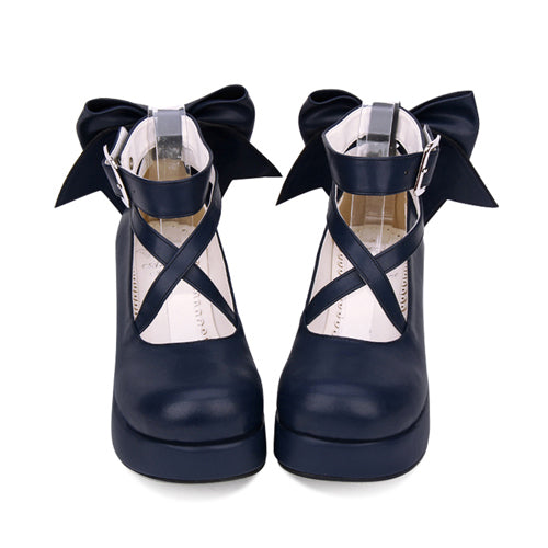Round-toe Shallow Mouth Bowknot Cute Lolita Middle Heels Shoes