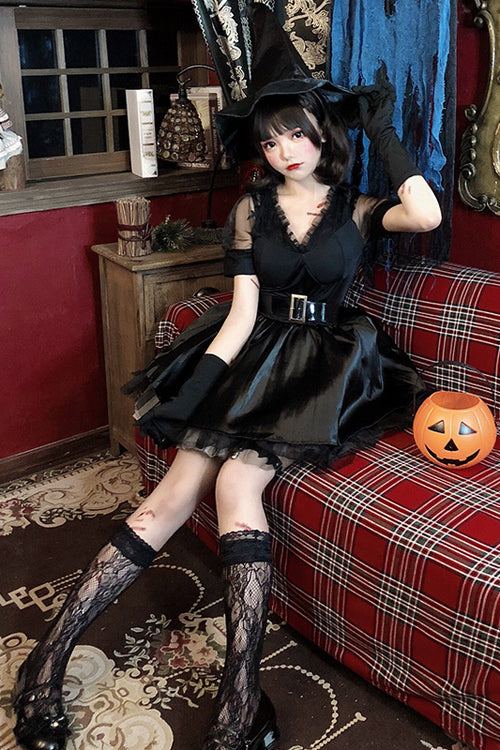 Black V Collar Demon Witch Gothic Lolita Dress Full Set