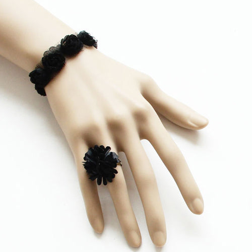 Black Retro Fashion Simple Lace Flower Female Ring Bracelet
