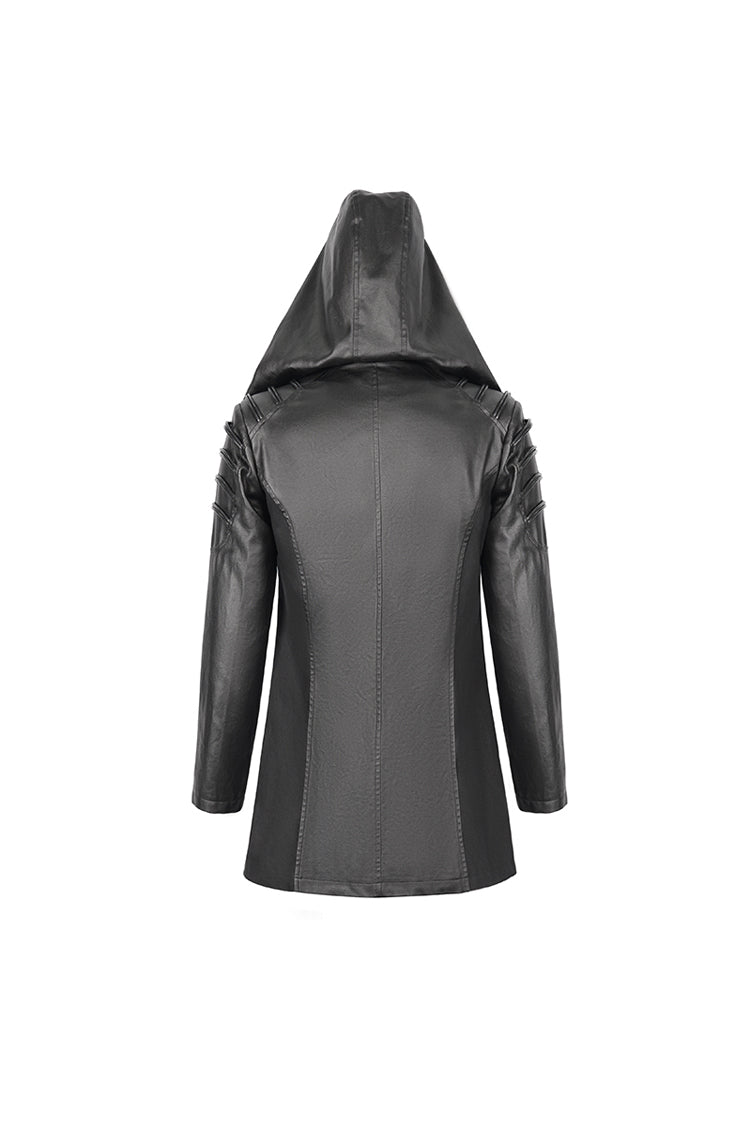 Schwarze Gothic-Jacke für Herren mit unregelmäßigen Ösen und Kapuze