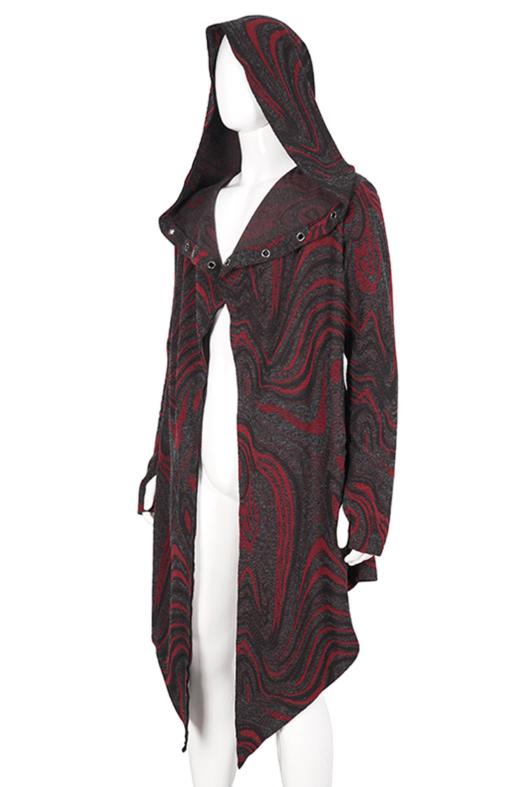 Red Irregular Multi Chain Men's Gothic Coat With Hood