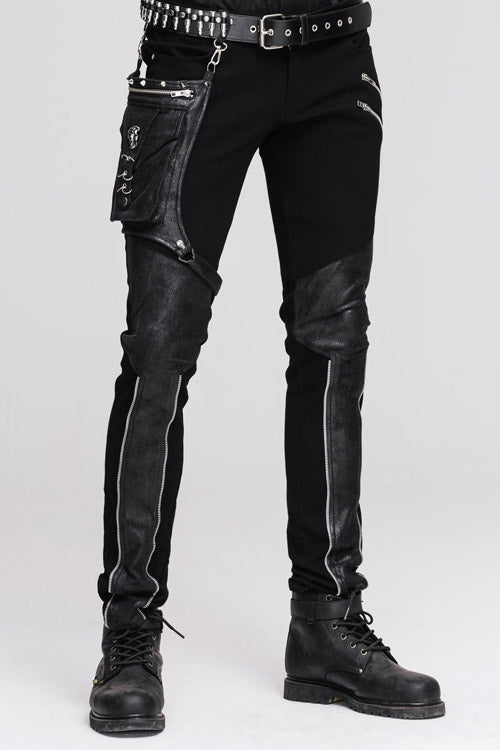 Black Punk Fitted With Leg Bag Straight Mens Pants