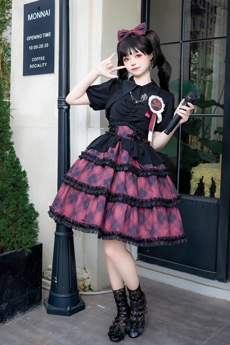 Mehrlagiges ärmelloses süßes Lolita-Kleid mit Margaret-Karomuster in 4 Farben
