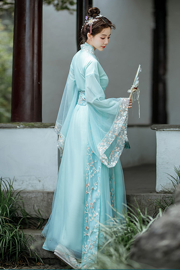 Green Butterfly Love Flower Embroidered Sweet Hanfu Dress