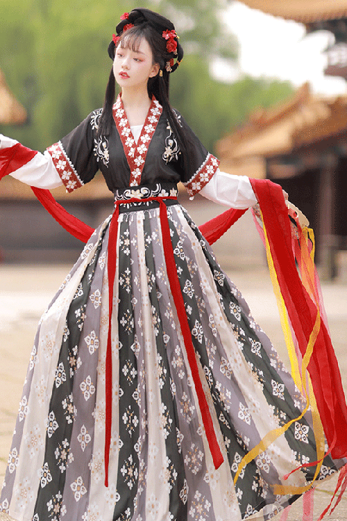 Ancient Tang Dynasty Embroidery Printing Sweet Hanfu Dress