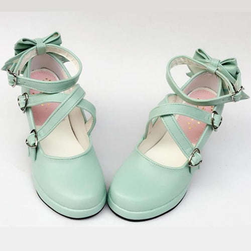 Green Cross Bandage Bowknot High Heel Lolita Shoes