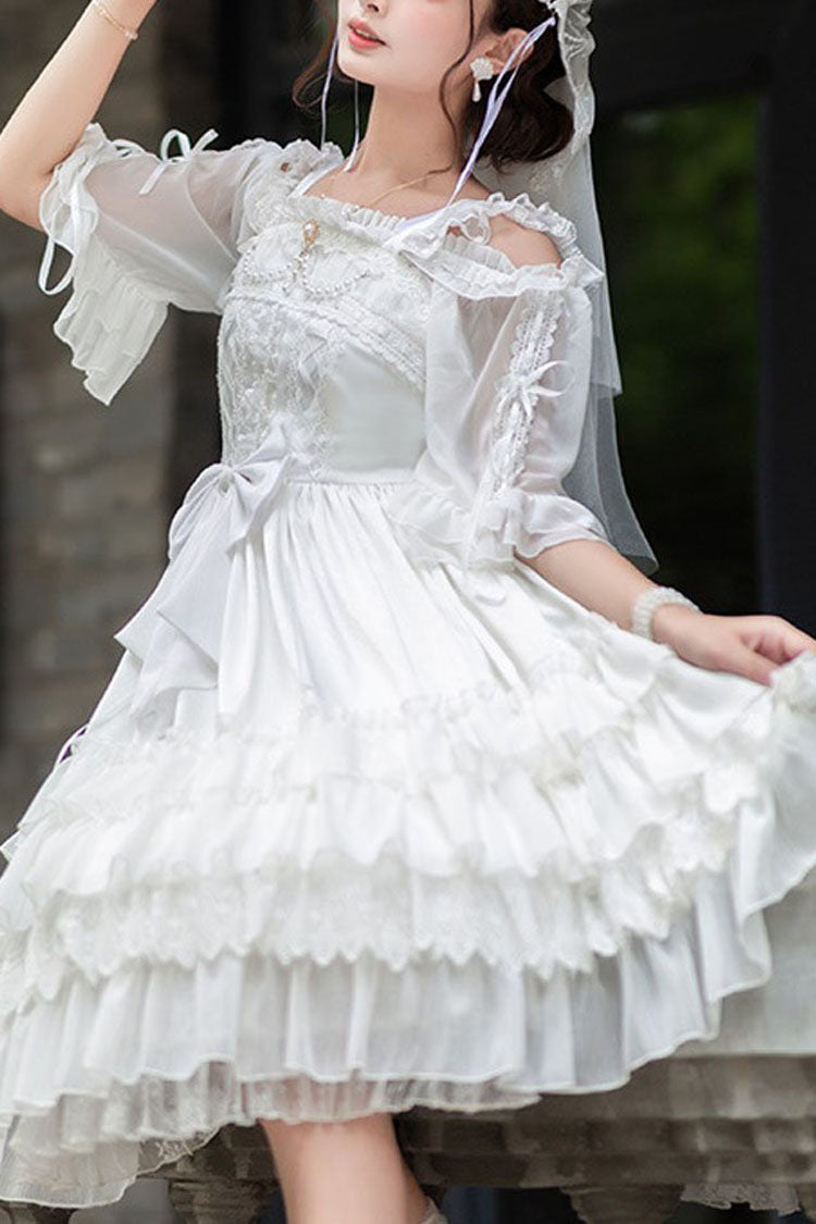 ホワイトヴィーナスキスフリル多層花嫁エレガントクラシックロリータドレス