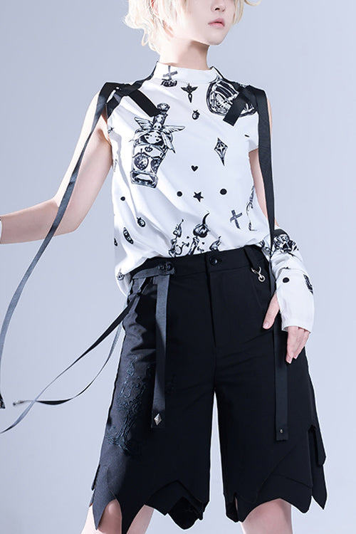 White Round Collar Spooky Shadow Printing With Hand Sleeves Ouji Lolita Sleeveless