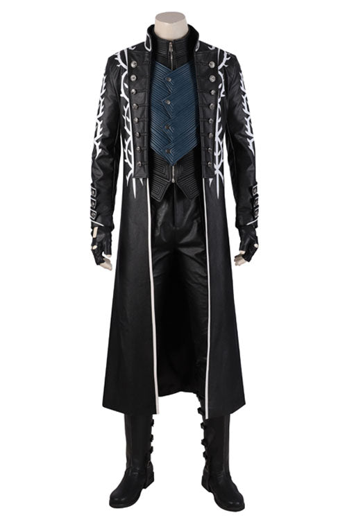 Devil May Cry 5 Vergil Black Windbreaker Suit Halloween Cosplay Costume Full Set