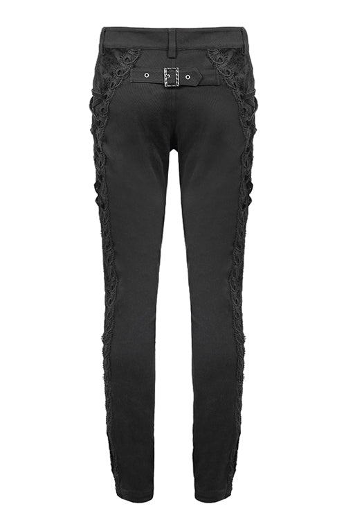 Black Punk Gothic With Side Bottons And Side Flocking Wedding Mens Pants