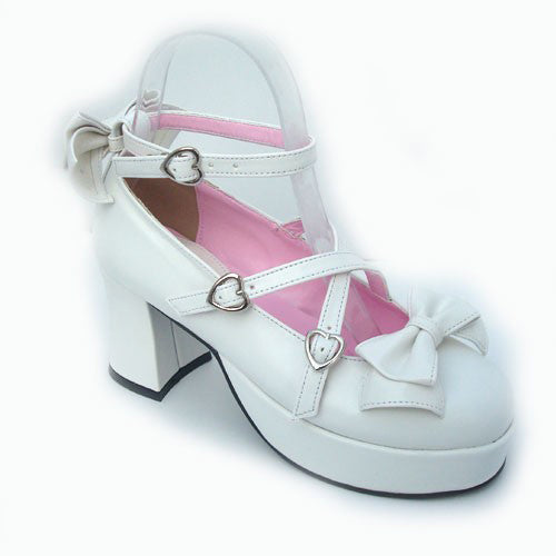 White Patent Leather Point Toe Bow Platform Classic Lolita Shoes