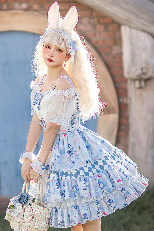 Blue Alice Rabbit Print Multi Layer Design Sweet Lolita JSK Dress