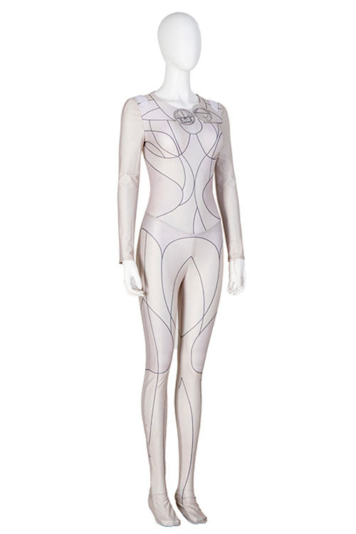 Eternals Thena Beige Battle Suit Design 2 Halloween Cosplay Costume White Bodysuit