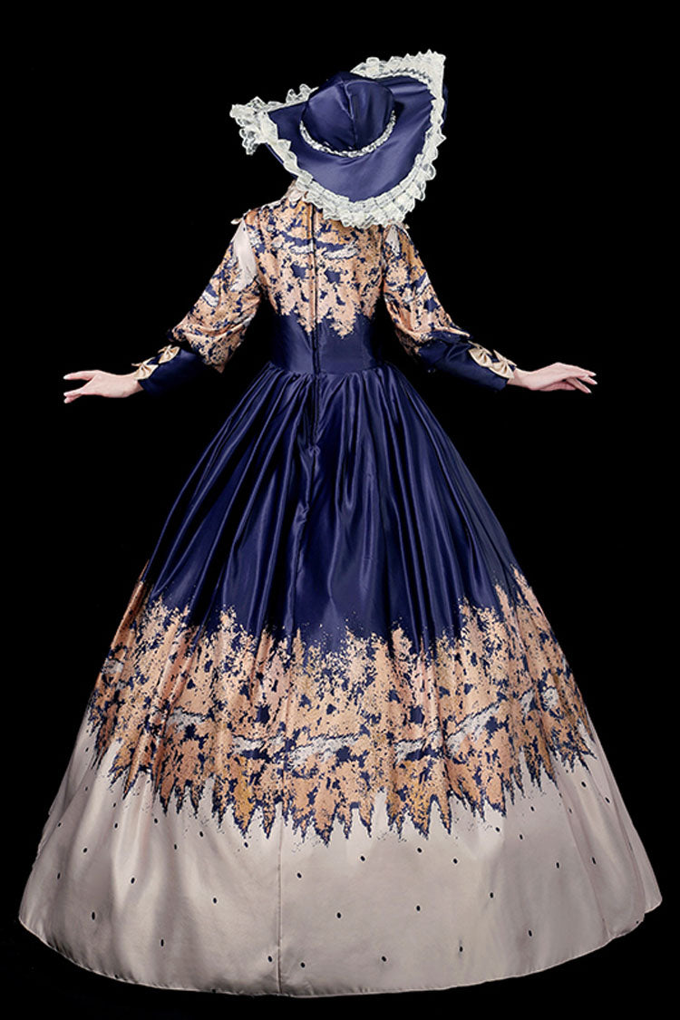 Blue Court Style High Waisted Half Sleeves Victorian Lolita Prom Dress