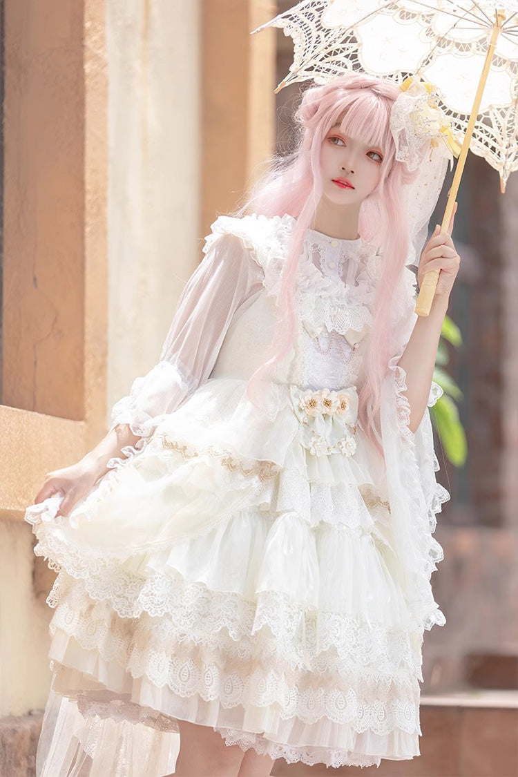 Multi-layer Sleeveless Undine's Tears Print Ruffle Hanayome Bowknot Sweet Lolita Jsk Dress 2 Colors