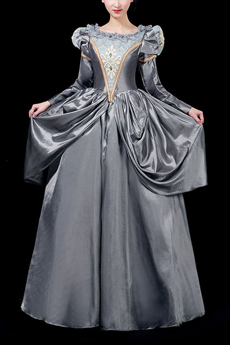 Gray Boat Neck Long Sleeves Floral Print Victorian Lolita Prom Dress