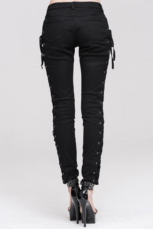 Black Lace Up Punk Classic Stretchy Womens Pants
