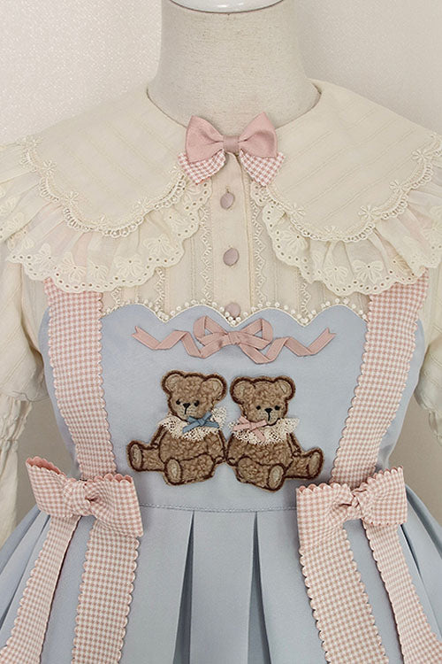 Blue Sheep & Bear Print Alice Girl Bowknot Ruffled Sweet Lolita JSK Dress