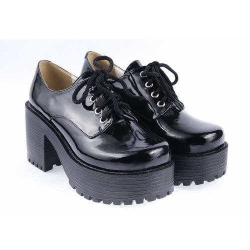 Black Round Toe Army Style Platform Classic Lolita Shoes