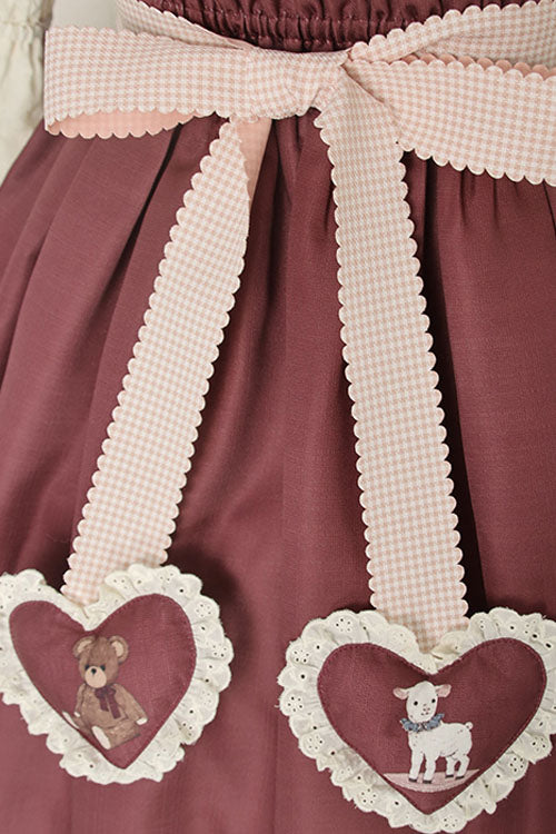 Wine Sheep & Bear Print Alice Girl Bowknot Ruffled Sweet Lolita JSK Dress