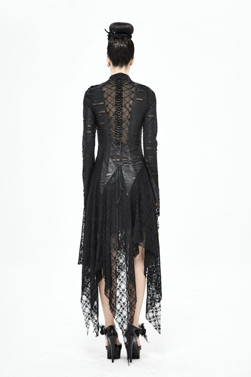 Black Dragon Spine Hole Decoration Long Sleeves Gothic Dress
