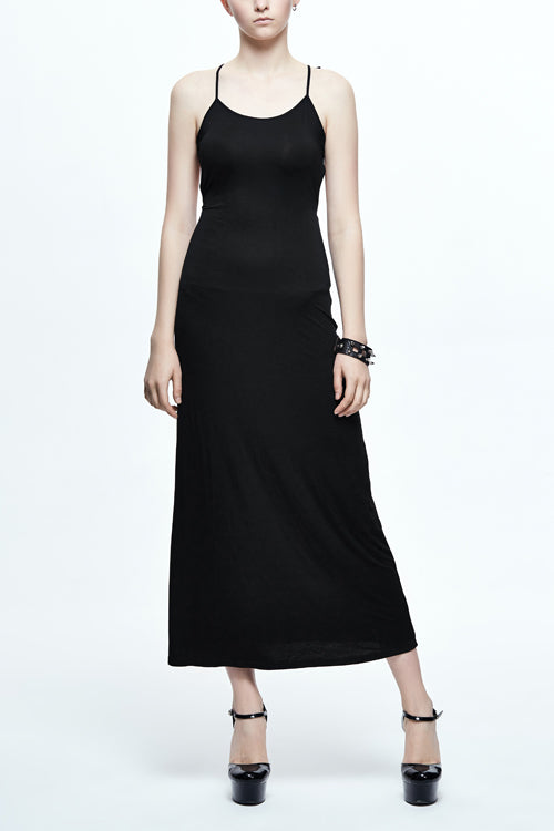 Black Five Pointed Star Mid Length Womens Gothic Slip Dress