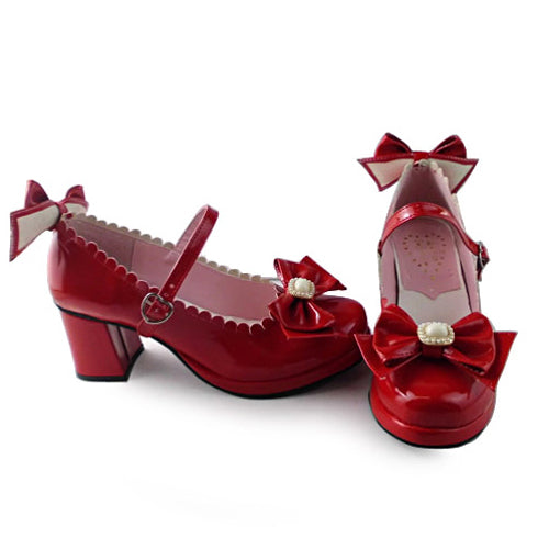 Red Mirror Face Bowknot Lovely Bride High Heel Sweet Lolita Shoes