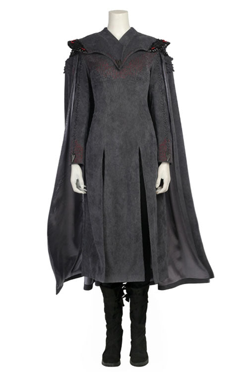 Game Of Thrones Season 7 Dragon Mother Daenerys Targaryen Black Dress Set With Cloak Halloween Cosplay Costume Full Set
