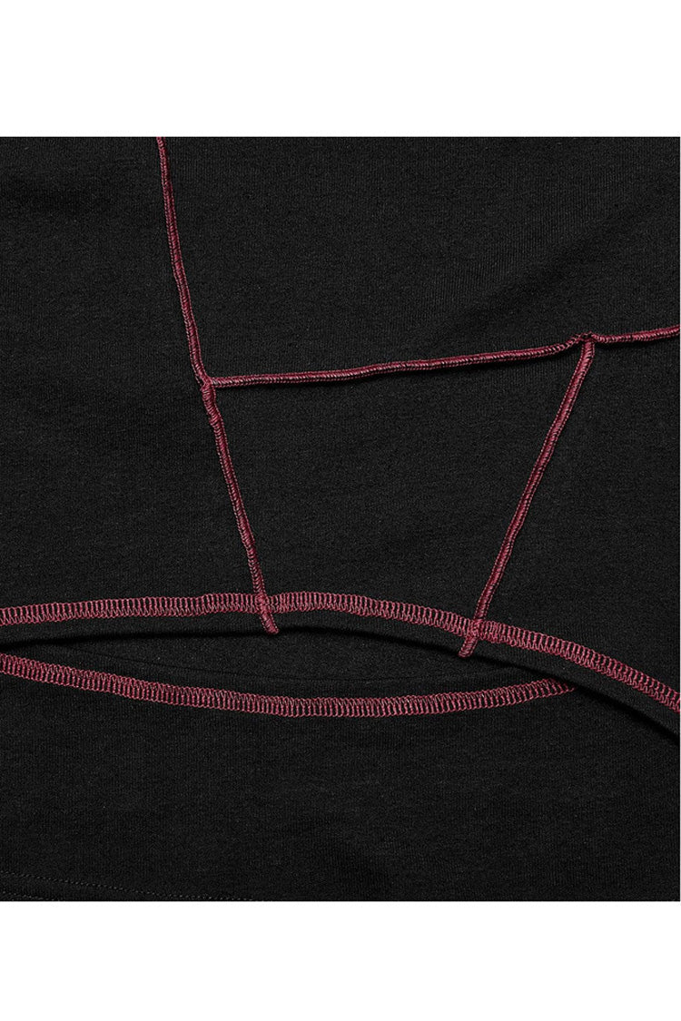 Comfortable Stitching Chain Cutout Turtleneck Ribbon Style Stretch Women's Punk T-Shirt 2 Colors