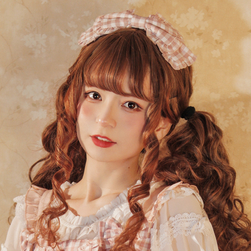 Brown/Pink Plaid Print Bowknot Lolita KC Headdress