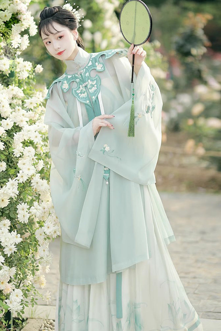 Green Stand Collar Embroidery Classic Hanfu Full Set