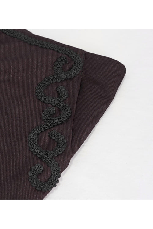 Brown Twill Suit Material Side Pocket Floral Shaped Webbing Gothic Mens Pants